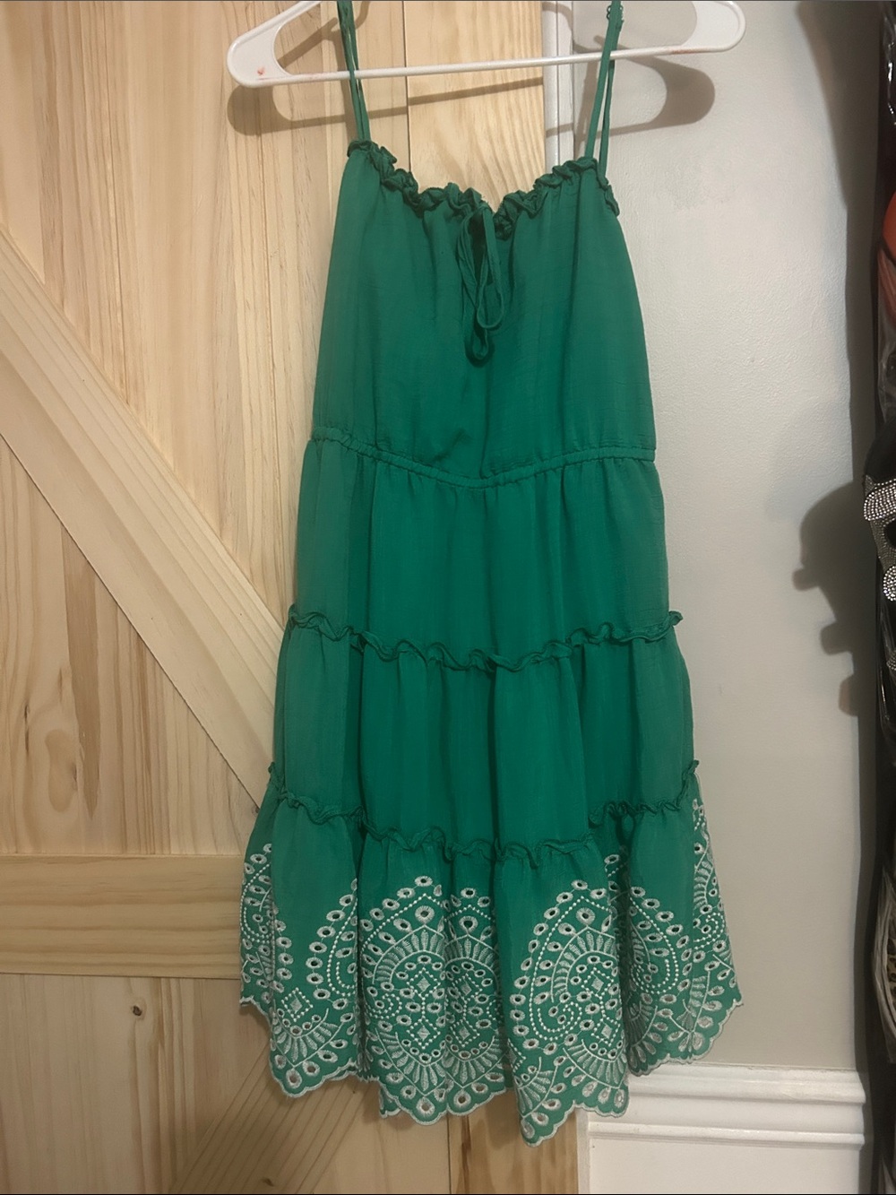 Green Tiered Eyelet Hem dress